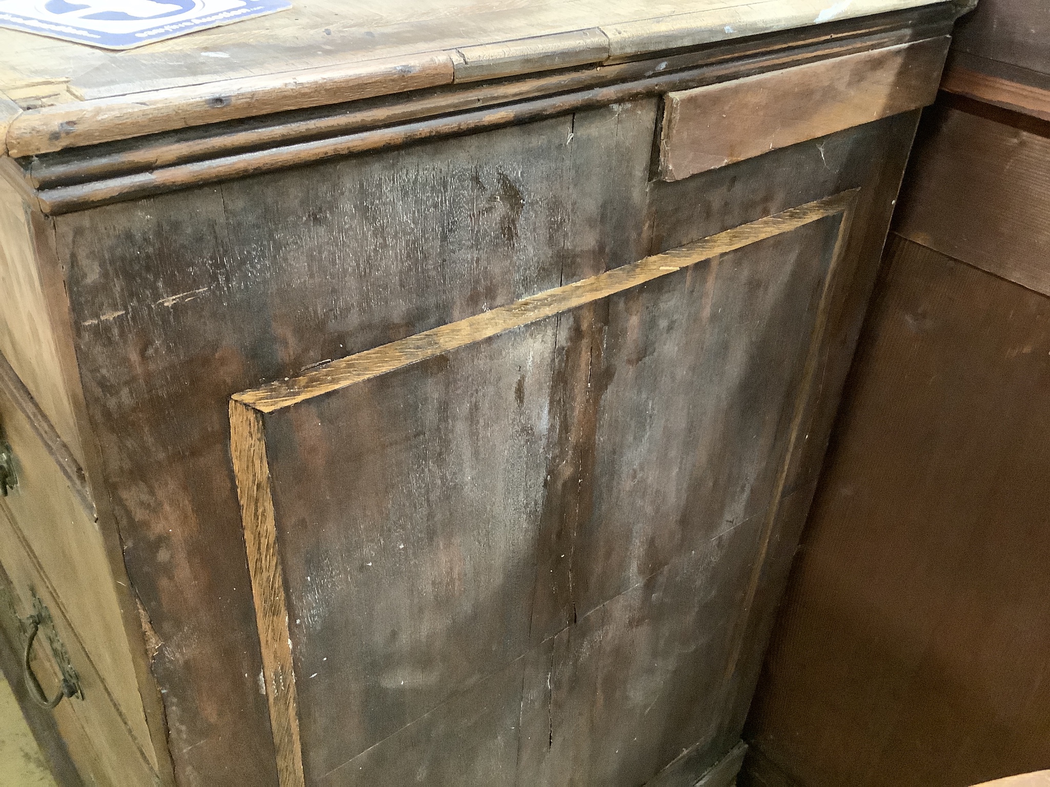 A mid 18th century banded walnut chest. W-90, D-52, H-87cm.